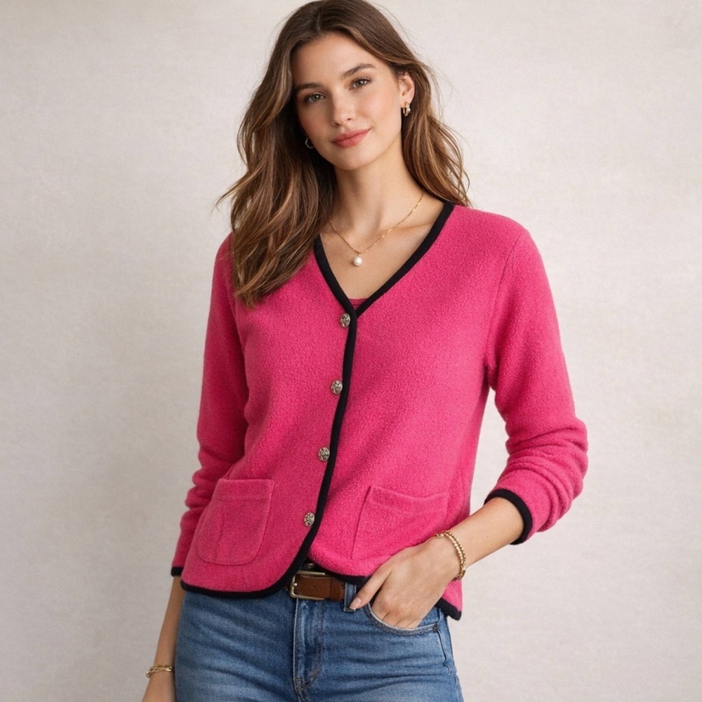 Vintage L.L.‎ Bean Pink Fleece Button Front Cardigan X-Small Feminine Preppy